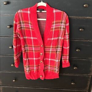 Red Plaid Button-Up Cardigan